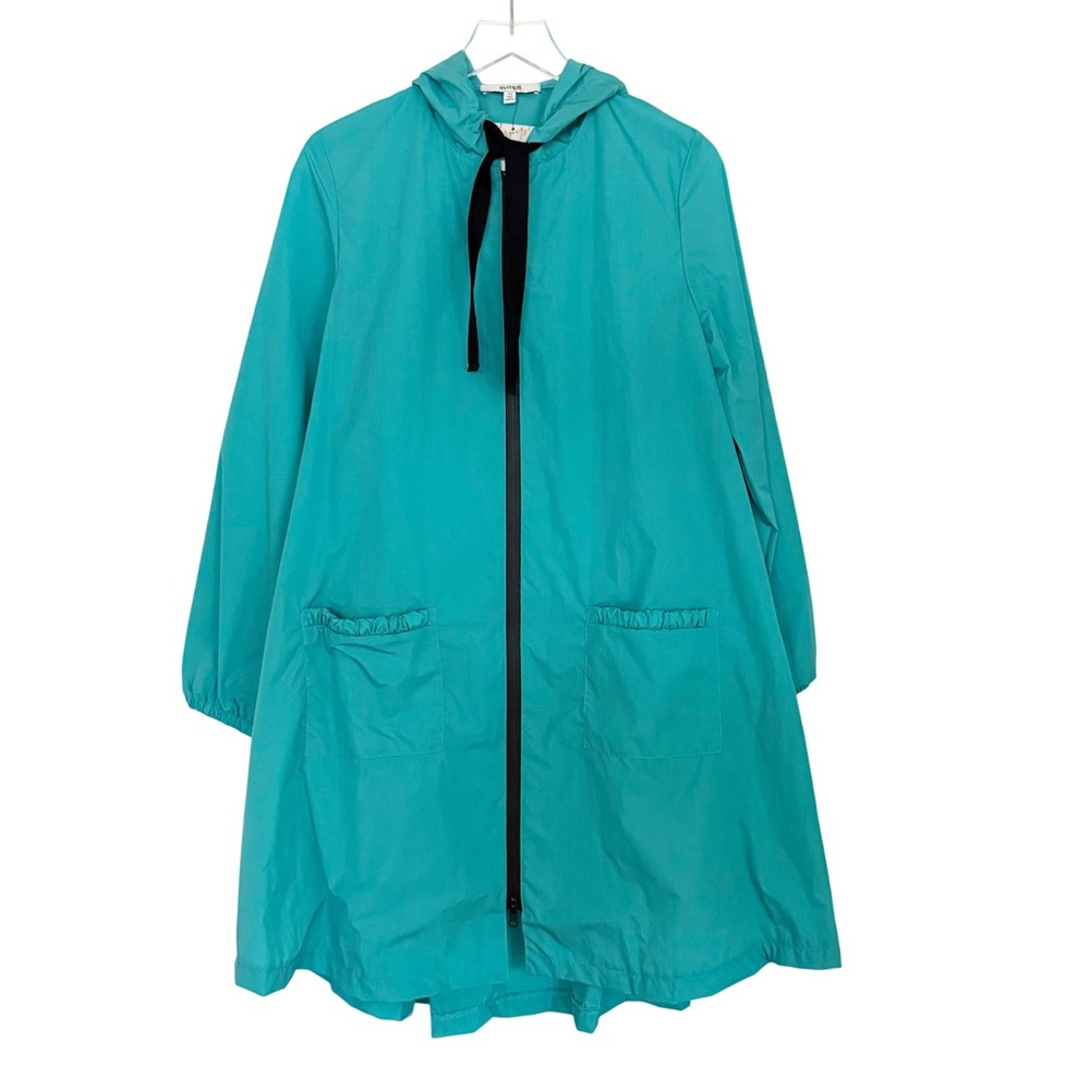 NEW Sympli Silicone Ruche Aqua Nylon Raincoat Jacket‎ XS